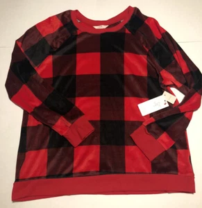 Fleece Pajama Shirt Womens Large Red Plaid - Picture 1 of 3