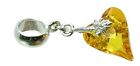 STERLING SILVER &  CITRINE CRYSTAL WILD HEART DANGLE BEAD CHARM  