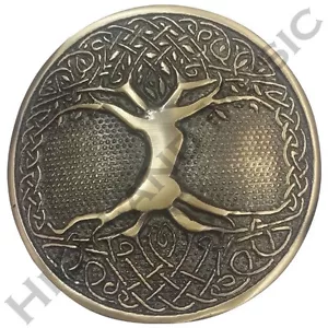 HM Men's Tree Celtic Round Kilt Belt Buckle Antique Finish/Tree Belt Buckles - Picture 1 of 2
