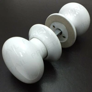 WHITE CERAMIC MORTICE KNOBS OR LATCH 60mm Round Smooth Door Handle Internal Pair - Picture 1 of 22