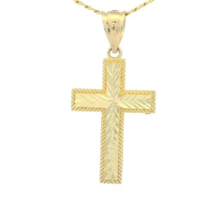 Colgante con dije de cruz de oro macizo de 14 quilates con corte de diamante 26X17 mm 1,7 g - Imagen 1 de 4