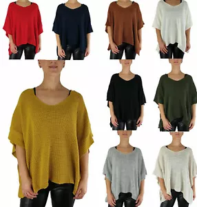 Damen Poncho Made in Italy Einheitsgröße Strick warm übergroß V-Ausschnitt - Bild 1 von 66