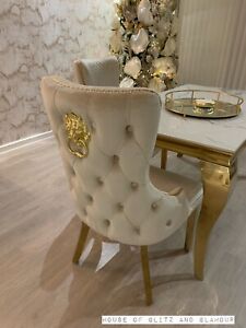 New 1.4 X 0.8m  Louis White & Gold Dining Table & 2 Cream & Gold Lion Chairs