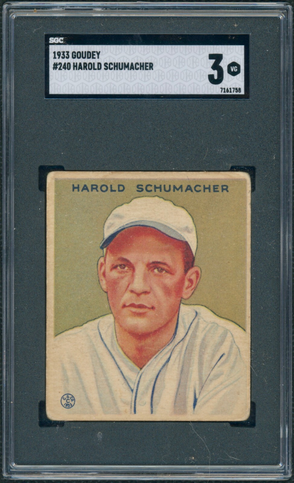 1933 Goudey #240 Harold Schumacher New York Giants SGC 3