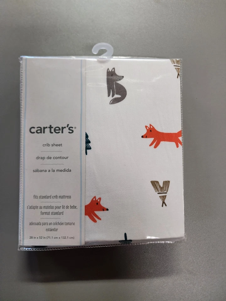 Sábana bajera ajustada Carter's Fox Woodland con estampado animal blanca naranja gris NUEVA Foto 1 de 2