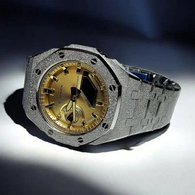 Reloj personalizado CASIO G-SHOCK GA-2100 de metal completo esmerilado esfera dorada CasiOak Foto 1 de 4