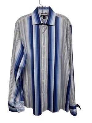 BANANA REPUBLIC Men size L (16-16.5) Blue Striped Shirt Contrast Collar & Cuffs - Image 1 of 4