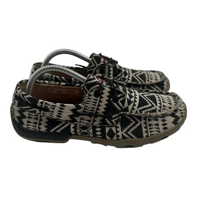 Twisted X Driving Moc Shoes Womens 9.5 M Black White Aztec Mocassin WDM0112 - Image 1 of 4