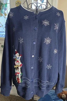 Cárdigan vintage Shenanigans mediano bordado con botones Grannycore muñecos de nieve  Foto 1 de 4