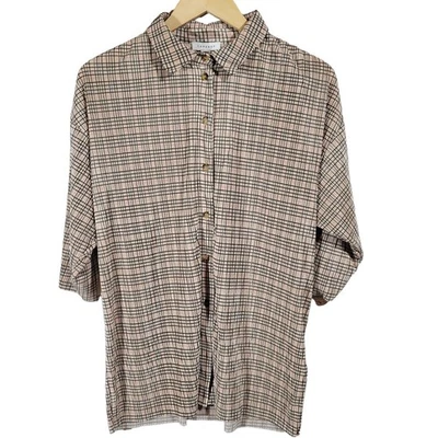 Camisa plisada con cuello a cuadros y botones TOPSHOP para mujer talla S beige marrón negra Foto 1 de 4