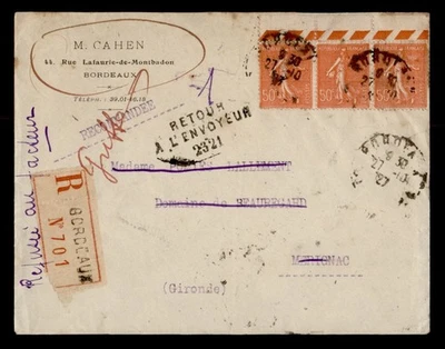 DR WHO 1927 FRANCIA REGISTRADA BURDEOS TIRA 50C A MERIGNAC RTS M34653 Foto 1 de 2