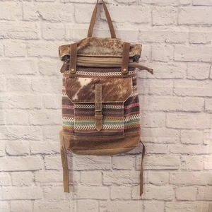 Myra Kitschy Cowgirl Southwest Backpack Large Bag Cowhide & 100% Woven Cotton  - Picture 1 of 22