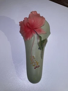 Ibis & Orchid Design Wall Pocket Vase Hibiscus & Hummingbird #108 - Picture 1 of 5