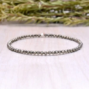 Hematite Micro Faceted Round Tiny Beads Stretchable Healing Woman Bracelet 6-8" - Picture 1 of 9