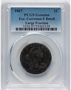 1807 Drapierte Büste großer Cent - PCGS exc. Korrosion feine Details großer Bruchteil  - Bild 1 von 2