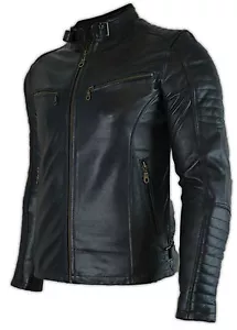 Herren Biker Motorrad Lederjacke mit Protektoren Gesteppt Steppjacke Retro Jacke - Bild 1 von 6