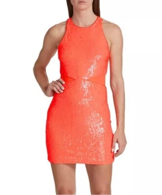 Алиса + Оливия яркий оранжевый Cara блестками сетки мини-платье размер 8 $595 - Изображение 1 из 3