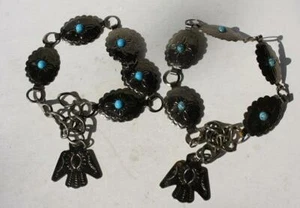 Boot Shoe Chains Vintage Western Style Steampunk Pair of Turquoise Eagle Charms - Picture 1 of 1