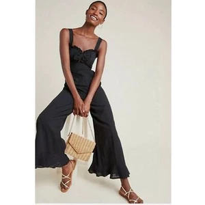 Anthro x Aryessa 10 Fara Bowtie Textured Black 0741 Ruffle Jumpsuit - Picture 1 of 13