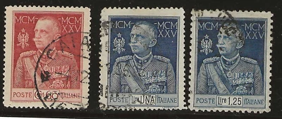 Italy Scott #175a-#177a used 1925 perf varieties King Emmanuel set nice cancels - Image 1 of 2