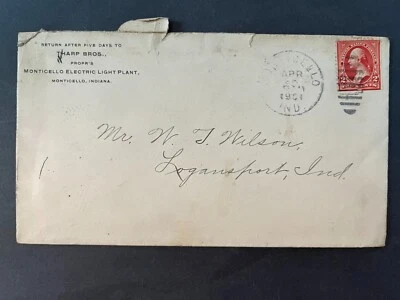1901 Monticello Electric Light Plant Montecillo Indiana To Logansport Cover - Image 1 of 2
