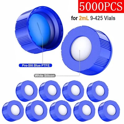 5000x 9-425 Sample Vials Screw Caps Blue PTFE/White Silicone Pre-Slit Septa HPLC - Image 1 of 4