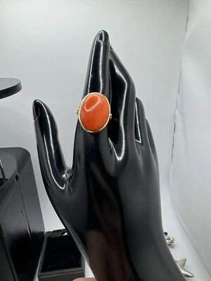 Anillo de oro macizo de 18 quilates / Anillo de coral / Probado / Tamaño 8,45 / 7,6 gramos Foto 1 de 4