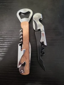Pair Corkscrew Wine Bottle Opener Waiters Key Wood Double Hinged with Foil... - Picture 1 of 2