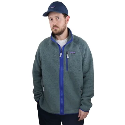 New Patagonia Retro Deep Pile Fleece Full Zip Jacket Coat Mens Sz XL Green Blue - Image 1 of 4