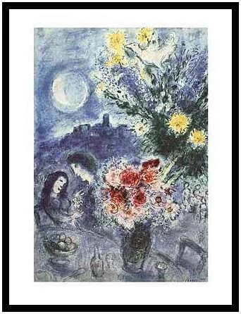Marc Chagall Poster Kunstdruck Bild im Alu Rahmen Abenderinnerung 80x60cm Neu - Bild 1 von 1