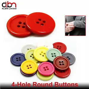 25mm Round Coat Buttons 4-Hole Flat Back Buttons Choice of size & Colours - Picture 1 of 41