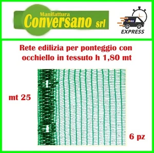 RETE PER PONTEGGI con occhiello in tessuto verde rotolo h1,80 mt lunghezza 25 mt - Foto 1 di 1