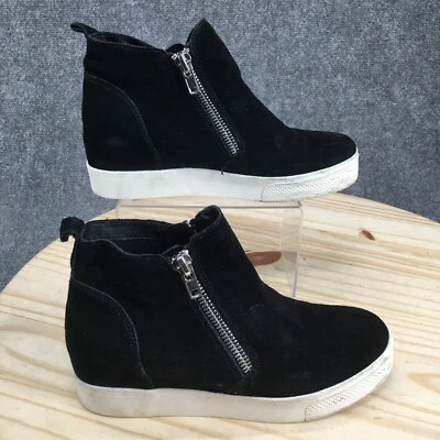 Steve Madden Shoes Womens 10 Wedgie Sneakers Leather Black High Top Side Zip - Image 1 of 4