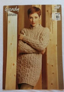 Wendy 4392 Ladies Long Line Aran Sweater Knitting Pattern - Used - Picture 1 of 3