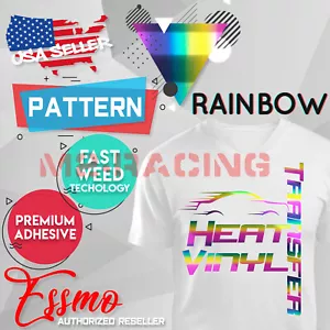 Camiseta de vinilo de transferencia de calor con patrón de arco iris HTV de 20" de ancho rollo planchado en prensa de calor - Imagen 1 de 7