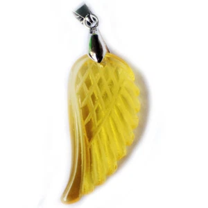 Gorgeous Angel's wings Carved Yellow Citrine Gemstone Silver Necklace Pendants - Picture 1 of 4