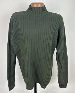 Vintage 90s Y2K AMERICAN EAGLE Mockneck Sweater L Olive Green Ribbed Military - Picture 1 of 14