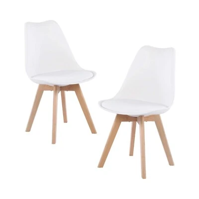2x DEJINBU White Dining Chairs PU padded Seat Wood Legs For Home Cafe Office - image 1 of 4