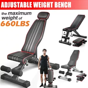 Foldable Weight Bench Adjustable Strength Training Full Body Workout Incline Gym - Picture 1 of 41