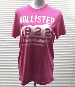 Hollister T-shirt Top Size L Womens Short Sleeves Cotton Logo Waves Hot Pink NWT