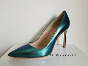 MANOLO BLAHNIK BB 105 MM CLASSIC BLUE GREEN METALLIC PUMPS EU 37 I LOVE SHOES - Picture 1 of 8