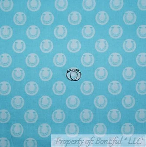 BonEful Fabric FQ Cotton Quilt Blue Aqua Dot Horse Shoe Cowgirl Stripe Print USA - Picture 1 of 13