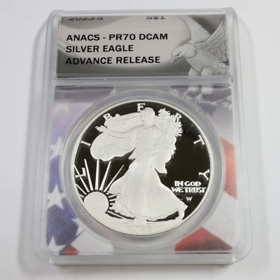 2023 S ANACS PR70 DCAM PROOF - 1 oz Silver American Eagle US $1 Coin #54677A - Image 1 of 3