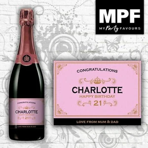 Personalised Birthday Champagne Prosecco Bottle Label - Rose - Picture 1 of 12