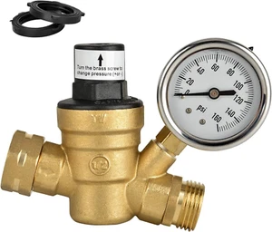 Water Pressure Regulator Valve 3/4" NH Brass Lead-Free Adjustable RV Pressure Re - Picture 1 of 8