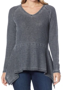 Übergröße 2X DG2 by Diane Gilman grau Burnout Waffel Strick Haifischbiss Schößchen Top - Bild 1 von 1