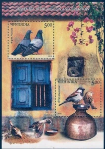 India 2010 Pigeon Birds Sparrow Miniature sheet MNH - Picture 1 of 3