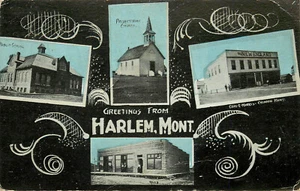 Multiview Postcard Harlem MT Presbyterian Church School New England Blaine Co - Picture 1 of 2