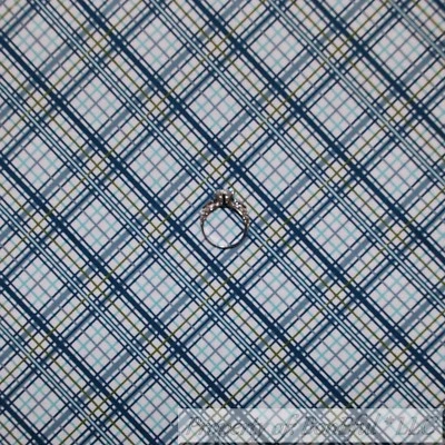 BonEful Fabric FQ Cotton Quilt VTG White Blue Boy Plaid Gingham Stripe Print USA - Image 1 of 4
