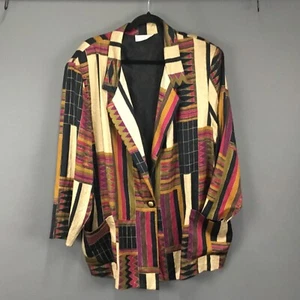 Vintage 80er Blazer Jacke Damen XXL Art Deco Schmuckton Viskose drapiert Schulterpolster - Bild 1 von 12